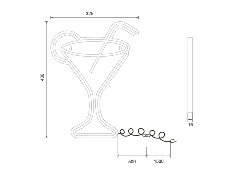 Ausgefallene Neon LED Wandleuchte CHEERS mit USB Kabel & Schalter, Höhe 43cm