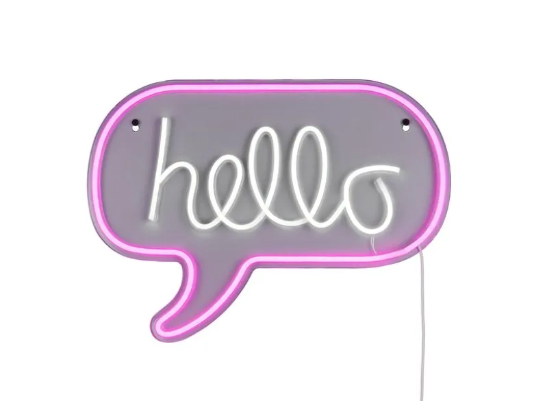 Ausgefallene Neon LED Wandleuchte HELLO mit USB Kabel & Schalter, Breite 43cm