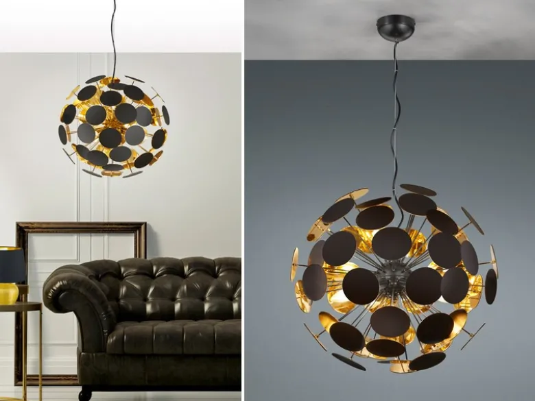 Ausgefallene Pendelleuchte DISCALGO Lampenschirm Schwarz-Gold, Ø 54cm