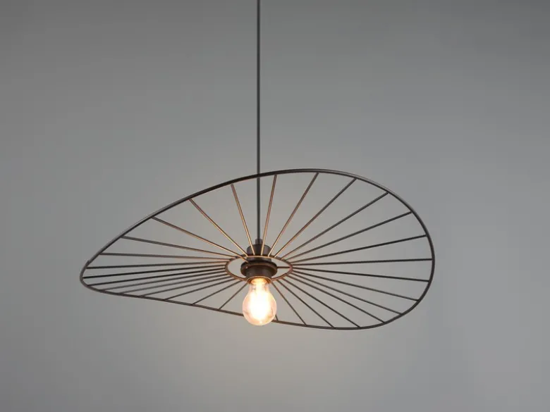 Ausgefallene Pendelleuchte CHAPEAU, Lampenschirm Schwarzer Draht, Ø 60cm