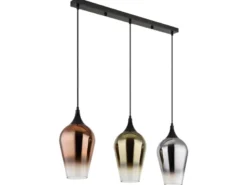 Ausgefallene Pendelleuchte LAVUS mit drei bunten Glasschirmen, Breite 83cm