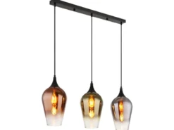 Ausgefallene Pendelleuchte LAVUS mit drei bunten Glasschirmen, Breite 83cm