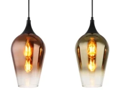 Ausgefallene Pendelleuchte LAVUS mit drei bunten Glasschirmen, Breite 83cm