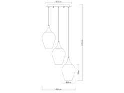 Ausgefallene Pendelleuchte LAVUS mit drei Kupferfarbigen Glasschirmen, Ø 45cm