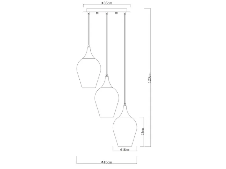 Ausgefallene Pendelleuchte LAVUS mit drei Kupferfarbigen Glasschirmen, Ø 45cm
