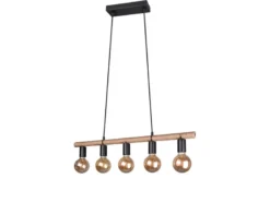 Ausgefallene Pendelleuchte EINAR 5 flammig Balken mit Sisal Seil, Breite 80cm