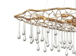 Ausgefallene Pendelleuchte LAGUNA Gold matt mit Glas Behang, Breite 107cm