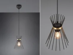Ausgefallene Pendelleuchte ROD Draht Lampenschirm Schwarz-Gold, Ø 20cm