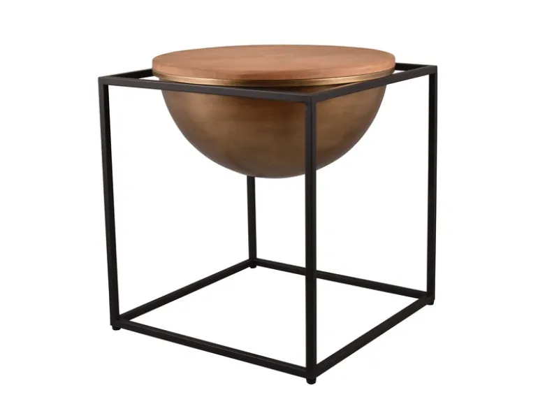 Ausgefallener Beistelltisch CELLI aus Metall und Holz, Höhe 55cm
