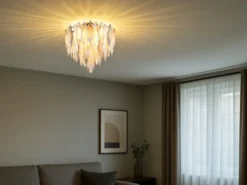 Ausgefallener LED Deckenleuchter Gold mit 3-farbigem K9 Kristall Ø 40cm