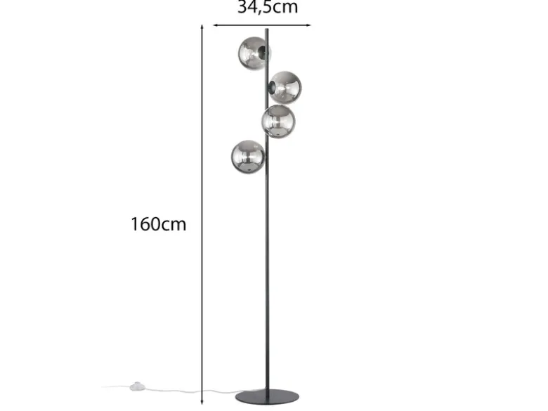 Ausgefallene Stehlampe HONEY Schwarz - Glaskugeln Rauchglas, Höhe 160cm