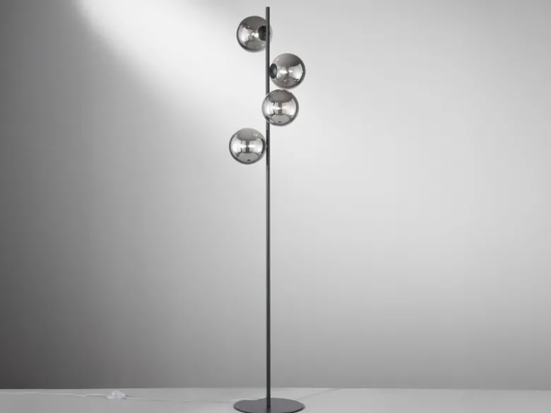 Ausgefallene Stehlampe HONEY Schwarz - Glaskugeln Rauchglas, Höhe 160cm