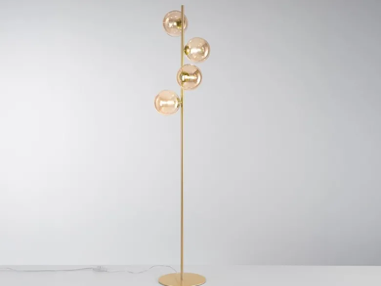 Ausgefallene Stehlampe HONEY Gold - Glaskugeln Bernstein Höhe 160cm