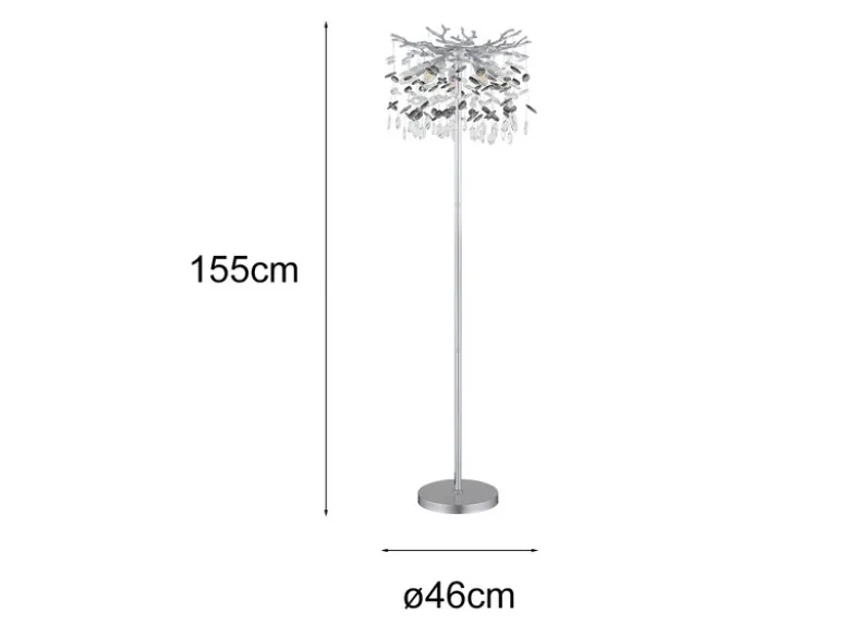 Ausgefallene Stehlampe QUEENA Silber mit Glas Kristall 2-farbig, Höhe 155cm