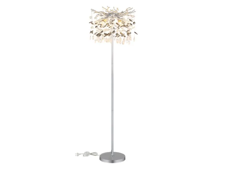 Ausgefallene Stehlampe QUEENA Silber mit Glas Kristall 2-farbig, Höhe 155cm