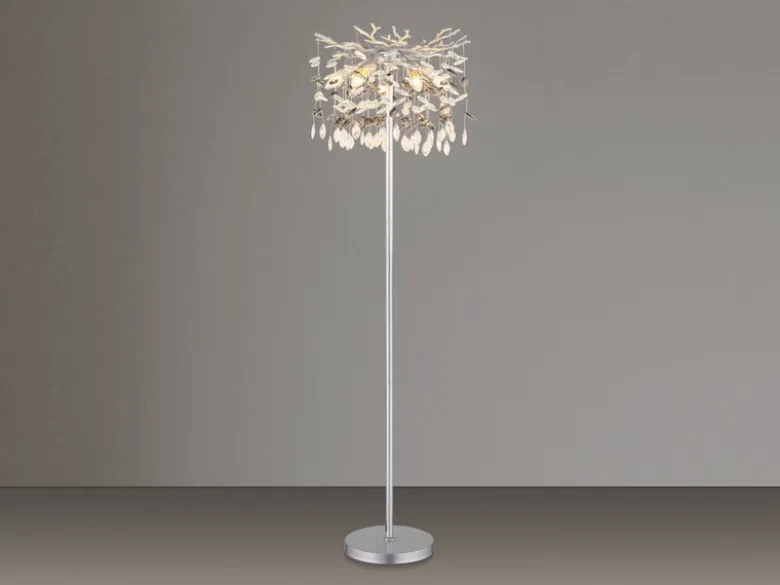 Ausgefallene Stehlampe QUEENA Silber mit Glas Kristall 2-farbig, Höhe 155cm