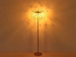 Ausgefallene Stehlampe QUEENA Gold mit Glas Kristall 2-farbig, Höhe 155cm