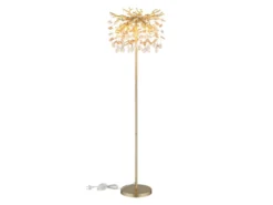 Ausgefallene Stehlampe QUEENA Gold mit Glas Kristall 2-farbig, Höhe 155cm