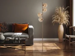 Ausgefallene Stehleuchte NEPTUN 160cm Messing - Glaskugeln Amber