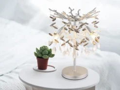 Ausgefallene Tischlampe QUEENA Silber mit Glas Kristall 2-farbig, Höhe 50cm