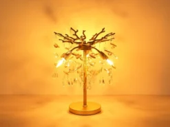 Ausgefallene Tischlampe QUEENA Gold mit Glas Kristall 2-farbig, Höhe 50cm