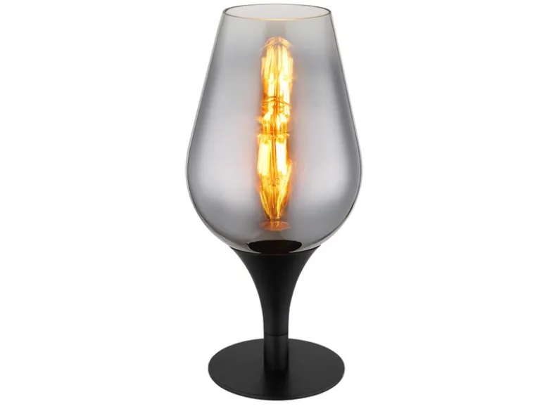 Ausgefallene Tischleuchte LAVUS mit Rauchglas Lampenschirm, Höhe 31cm