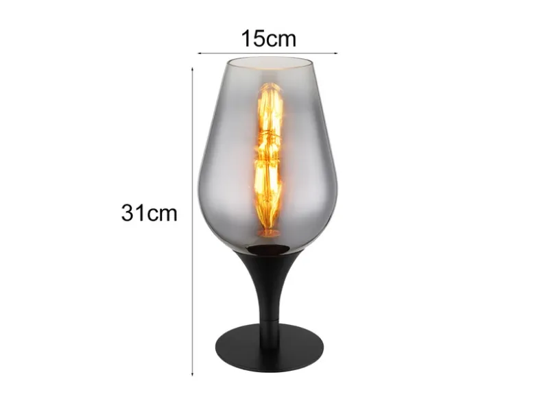 Ausgefallene Tischleuchte LAVUS mit Rauchglas Lampenschirm, Höhe 31cm