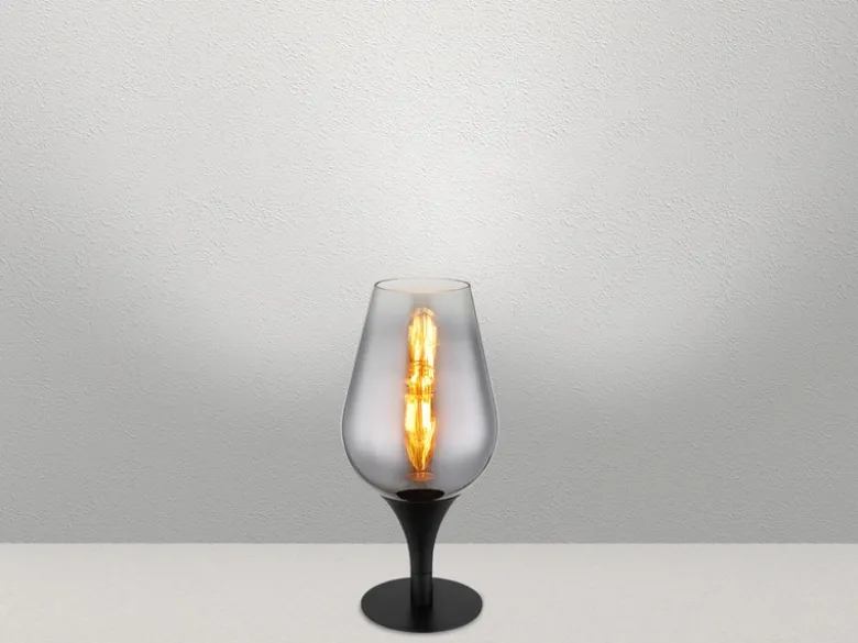 Ausgefallene Tischleuchte LAVUS mit Rauchglas Lampenschirm, Höhe 31cm