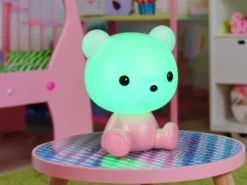 Ausgefallene USB Tischlampe Teddy mit RGB Farbwechsel, Rosa, Höhe 25cm
