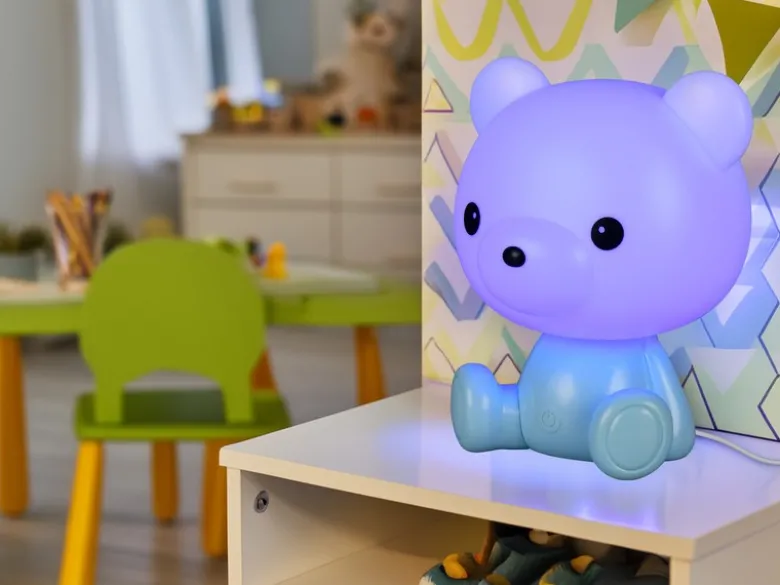 Ausgefallene USB Tischlampe Teddy mit RGB Farbwechsel, Blau, Höhe 25cm
