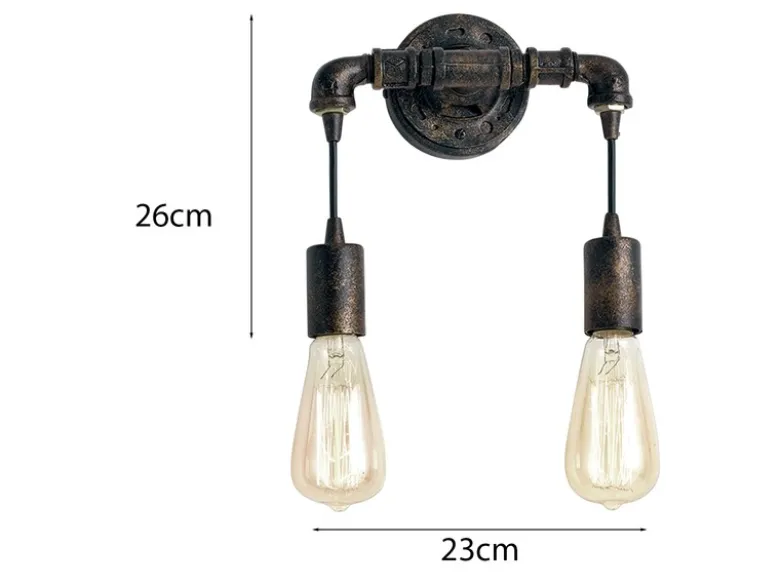 Ausgefallene Wandleuchte 2-flammig in Wasserrohr Optik, Rost, Höhe 26cm
