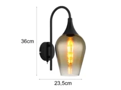 Ausgefallene Wandleuchte LAVUS mit Schalter & Glasschirm Gold, Höhe 36cm