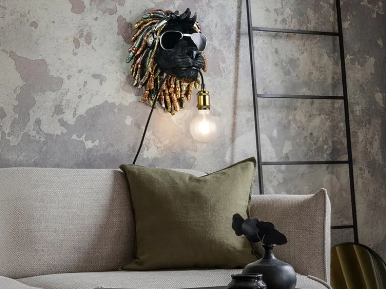 Ausgefallene Wandleuchte LEO Löwenkopf mit Stecker und Schalter, Höhe 38cm