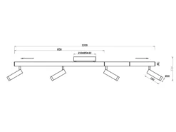 Ausziehbarer LED Deckenstrahler ZENO mit 4 Spots Schwarz Gold max. Breite 133cm