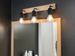 Bad Wandleuchte ARTURO mit Holz und Schalter, 3-flammig Breite 45cm