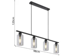 Balkenpendelleuchte HADERA mit 4 Rauchglas Lampenschirmen, Breite 98cm