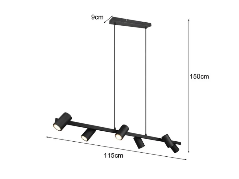 Balkenpendelleuchte MARLEY 6-flammig lang in Schwarz, Breite 115cm