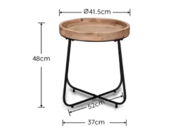 Beistelltisch JETTE rund Metallgestell Schwarz, Tischplatte Holzoptik Ø 52cm