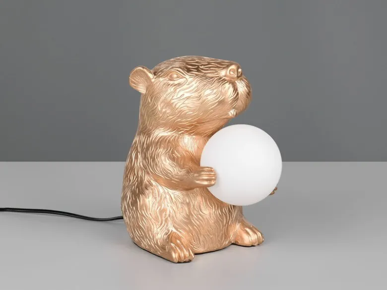 Besondere LED Tischleuchte kleine Capybara Lampe Gold, Höhe 25cm