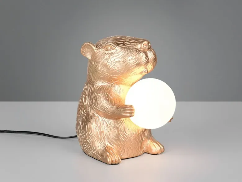 Besondere LED Tischleuchte kleine Capybara Lampe Gold, Höhe 25cm