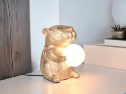 Besondere Tischleuchte CAPI kleine Capybara Lampe Gold, Höhe 25cm
