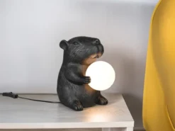 Besondere Tischleuchte CAPI kleine Capybara Lampe Schwarz, Höhe 25cm