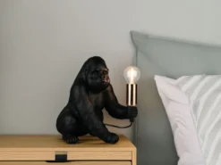 Besondere Tischleuchte KONG Affenlampe Gorilla Schwarz, Höhe 23cm