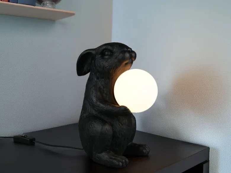 Besondere Tischleuchte RABBIT Hasenlampe Schwarz, Höhe 28cm