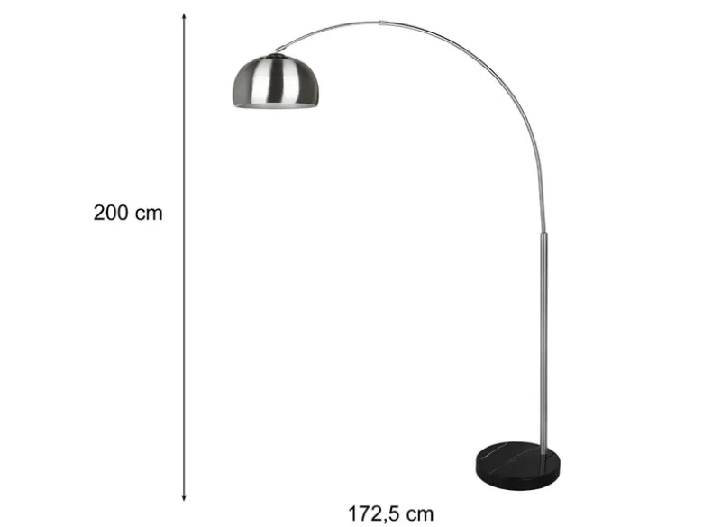 Bogenlampe ARGENTINA Schirm Metall Silber, große Ausladung, Höhe 200cm