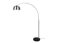 Bogenlampe Schirm Metall Silber mit E27 LED, große Ausladung, Höhe 200cm