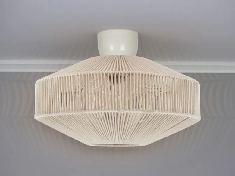 Boho LED Deckenleuchte Lampenschirm aus Baumwolle Beige, Ø 46cm