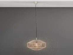 Boho Pendelleuchte SVEA Lampenschirm aus Baumwolle Beige, Ø 46cm