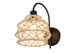 Boho Wandleuchte HIVE mit Schalter & Lampenschirm geflochten Hanfseil, H: 32cm