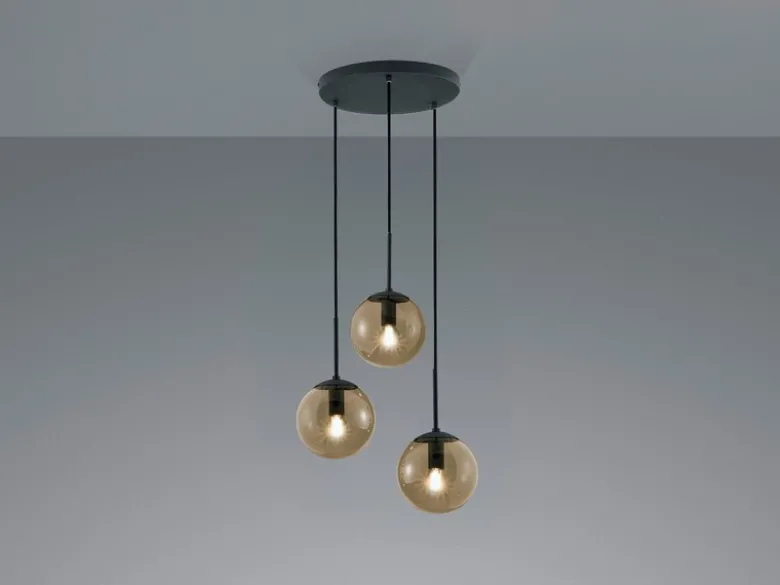 Cluster Pendelleuchte BALINI 3-flammig mit Rauchglas Kugeln, Ø 30cm